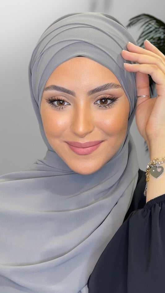 Hijab Pronto da mettere in Chiffon Grigio Scuro
