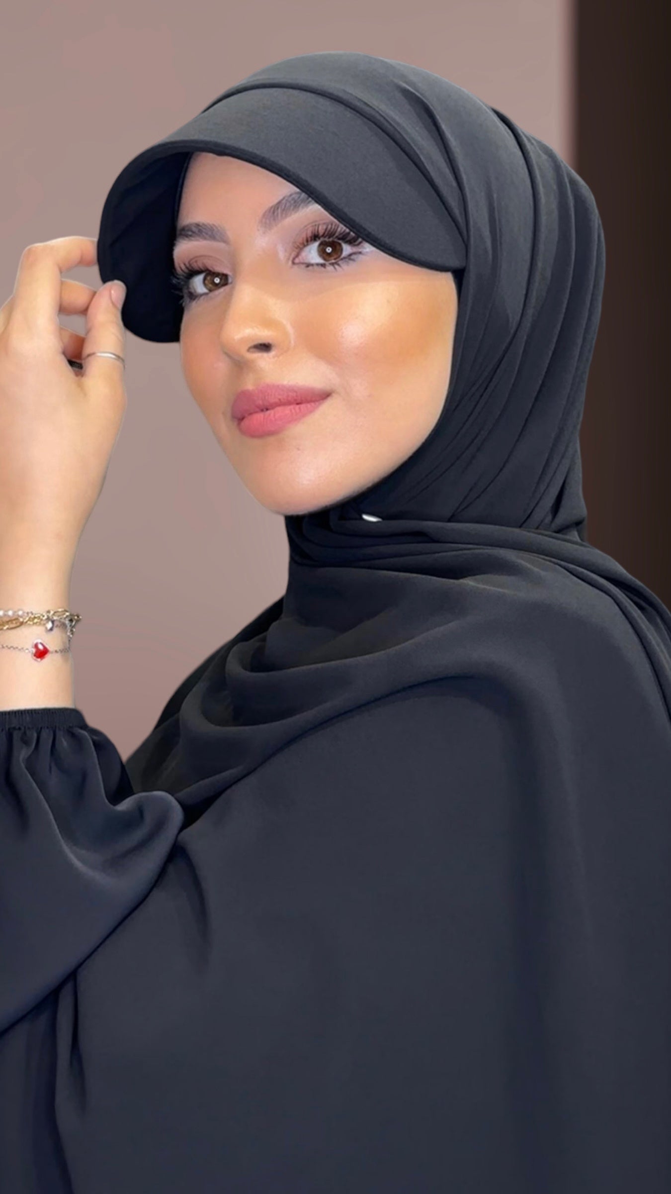 Hijab, chador, velo, turbante, foulard, copricapo, musulmano, islamico, sciarpa,  Hijab casquette nera,   , cappello, visiera, velo con visiera, hijab per ripararsi dal sole,tessuto crepe