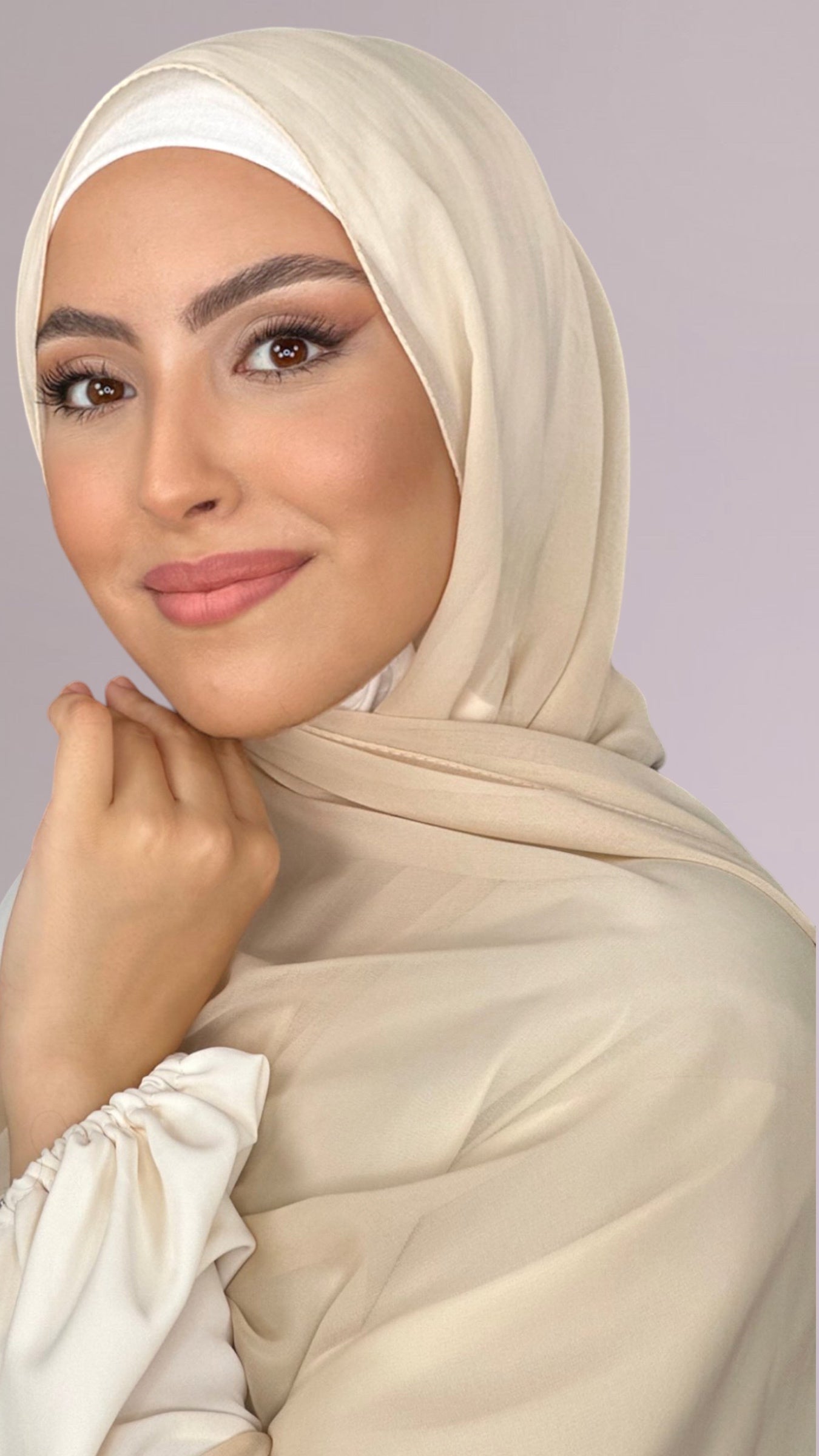 Hijab, chador, velo, turbante, foulard, copricapo, musulmano, islamico, sciarpa,  trasparente, chiffon crepe Beige Dorato
