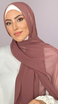Carica l'immagine nel visualizzatore della galleria, Hijab, chador, velo, turbante, foulard, copricapo, musulmano, islamico, sciarpa,  trasparente, chiffon crepe Moka
