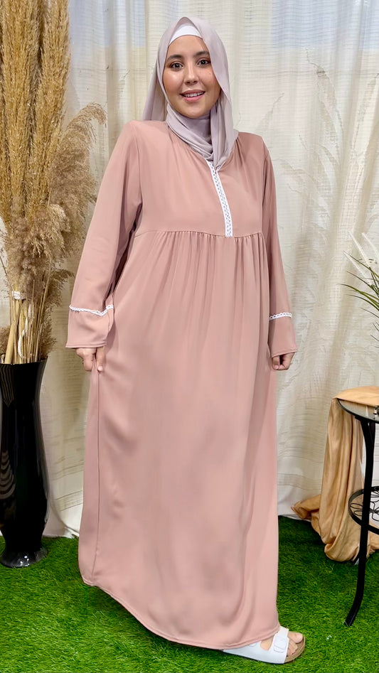 Vestito lungo, dress modest, Hijab Paradise, hijab, rosa, decorato sul davanti