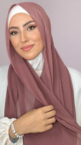 Load image into Gallery viewer, Hijab, chador, velo, turbante, foulard, copricapo, musulmano, islamico, sciarpa,  trasparente, chiffon crepe Moka
