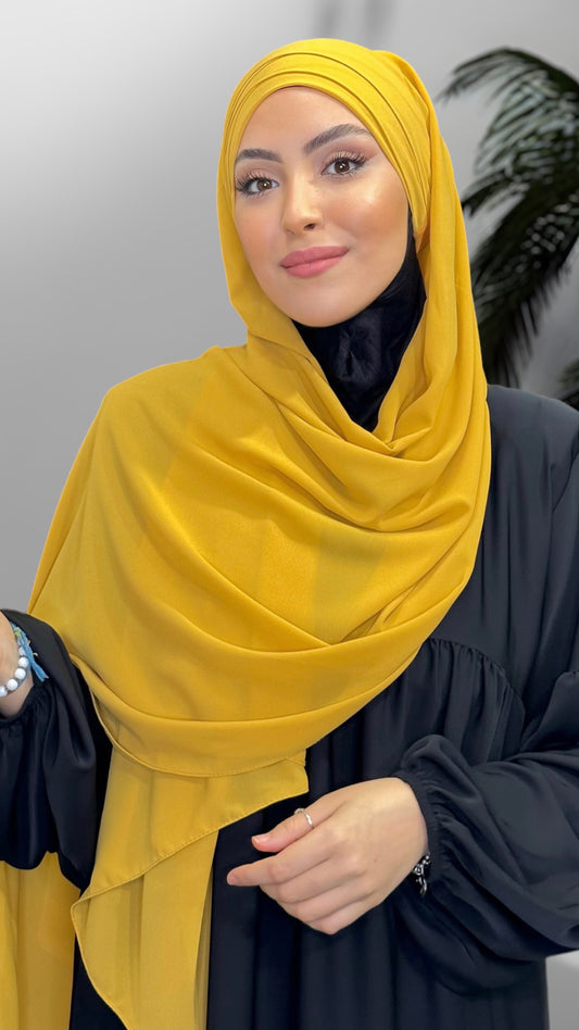 Hijab Pronto da mettere In Chiffon Senape