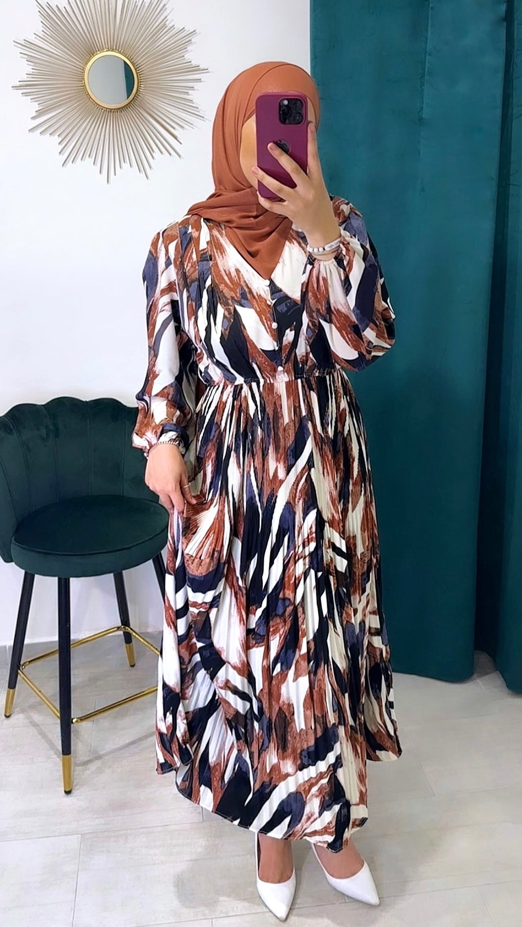 Vestito marble mattone, vestito lungo, largo, dettagli colorati, Hijab Paradise
