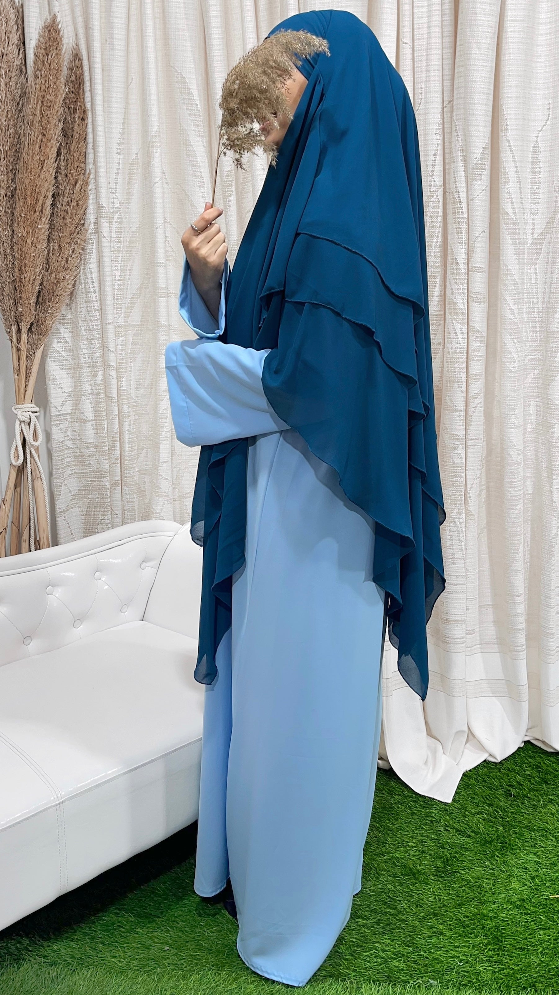 Three layers light blue hijab