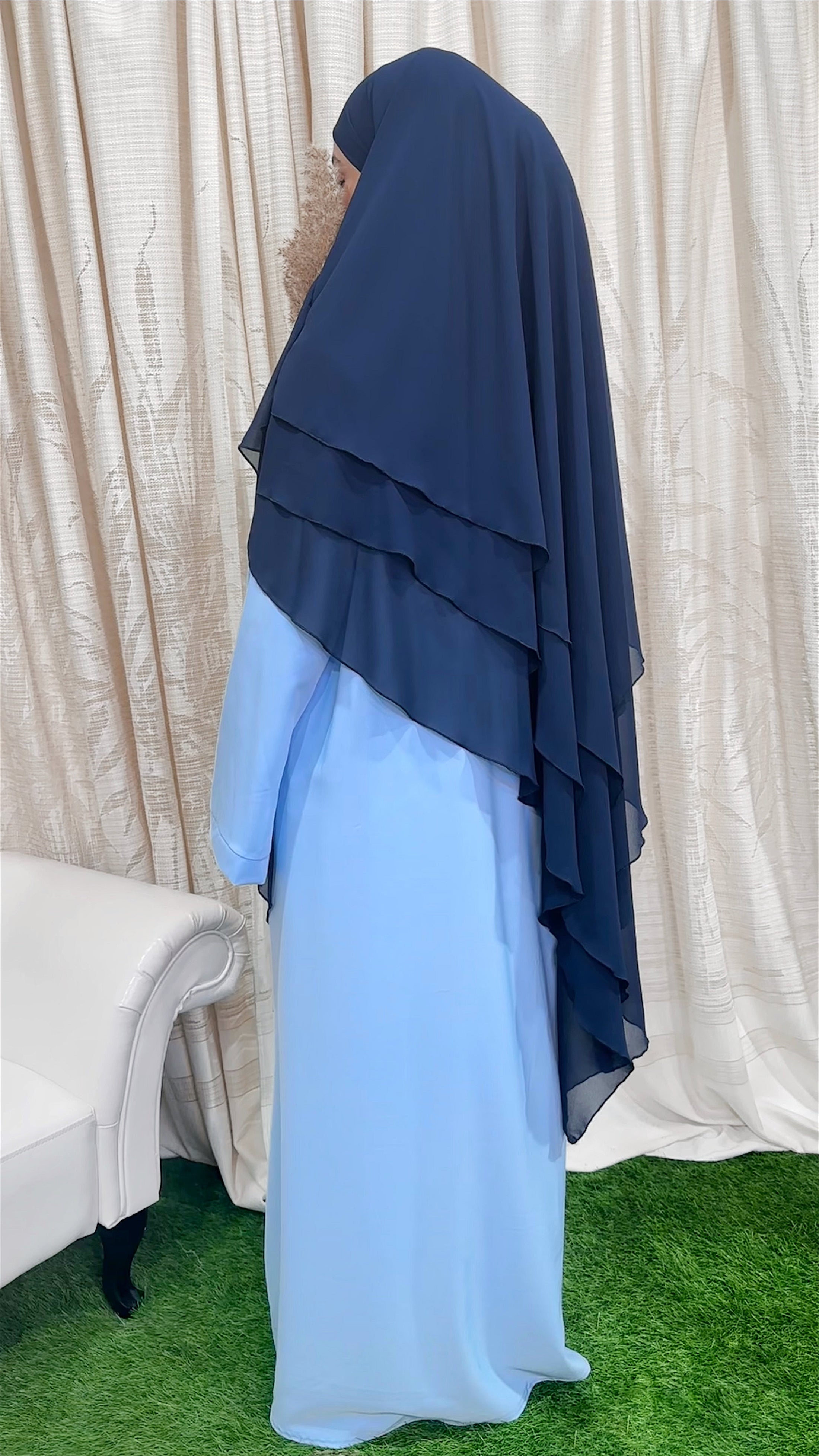 Three layers light blue hijab