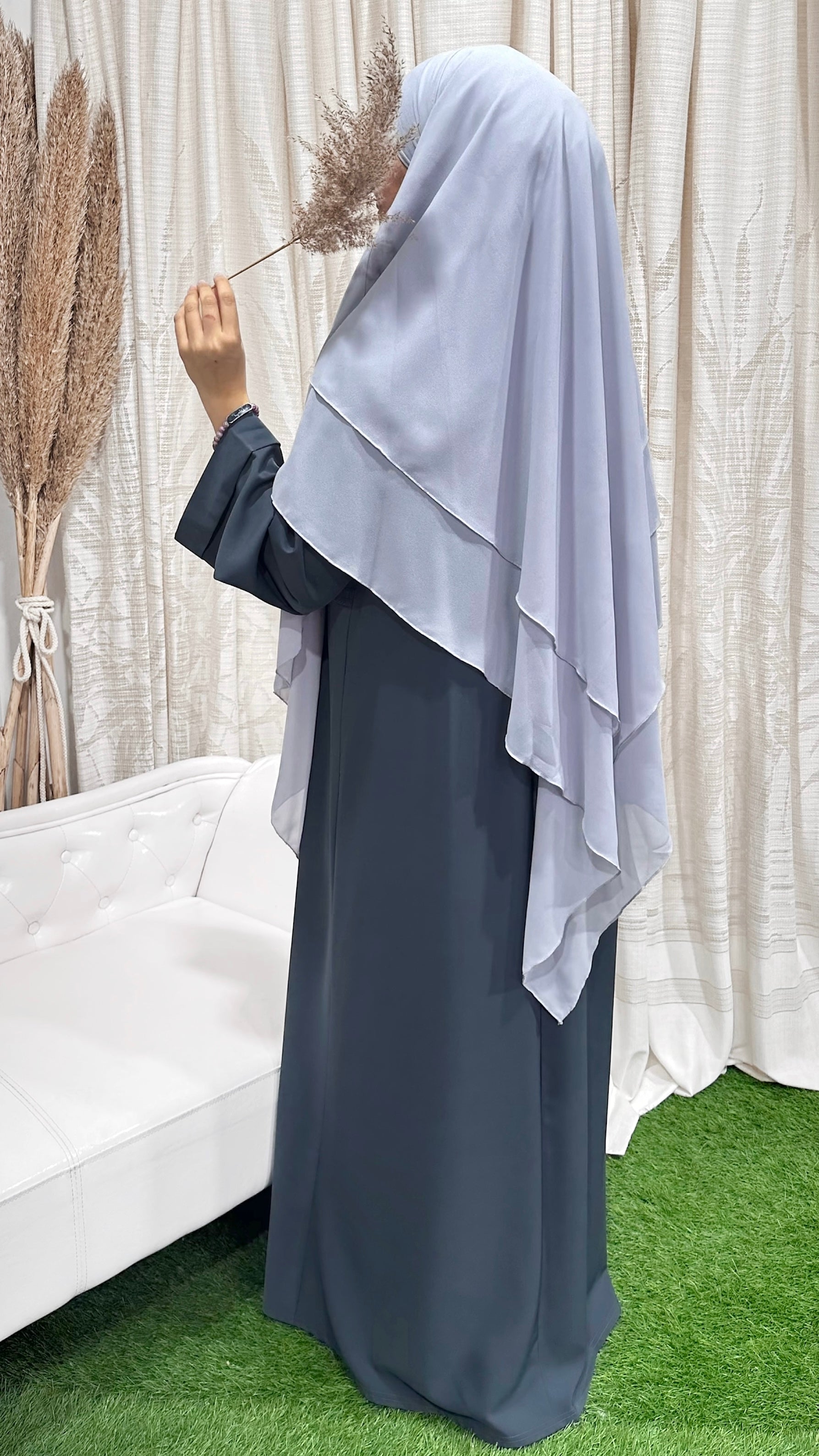 Three layers light blue hijab