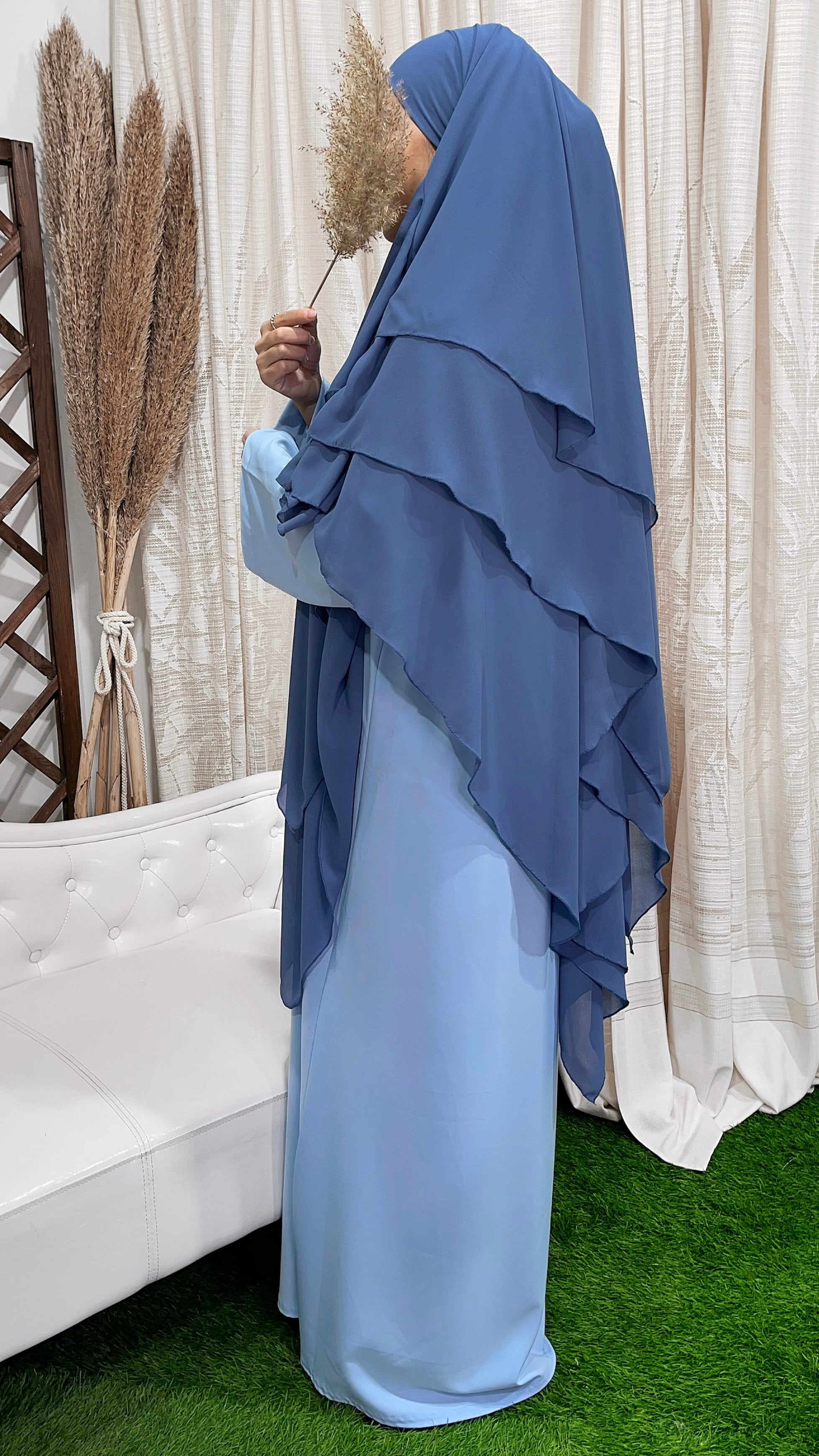 Three layers light blue hijab