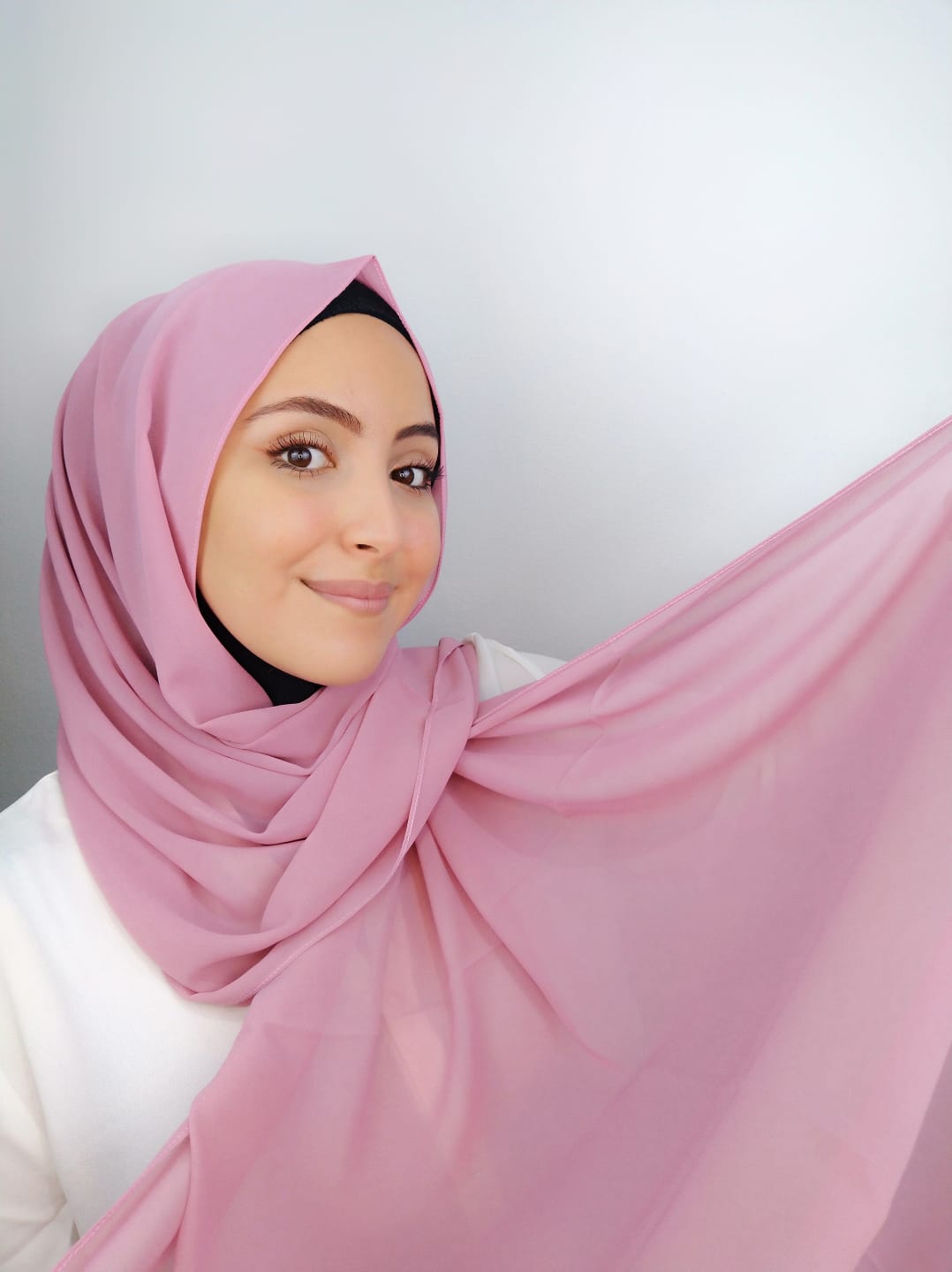 Hijab Chiffon crêpe framboise pastel clair