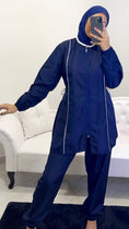 Load image into Gallery viewer, Burkini, costume da bagno, donna musulmana, divano,  bianco e blu, Hijab Paradise
