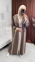 Load image into Gallery viewer, Abaya, ricami, Hijab Paradise, due colori, cintura in vita, dettaglio in manica,  vestito arabeggiante, modest, donna musulmana, antracide e beaje
