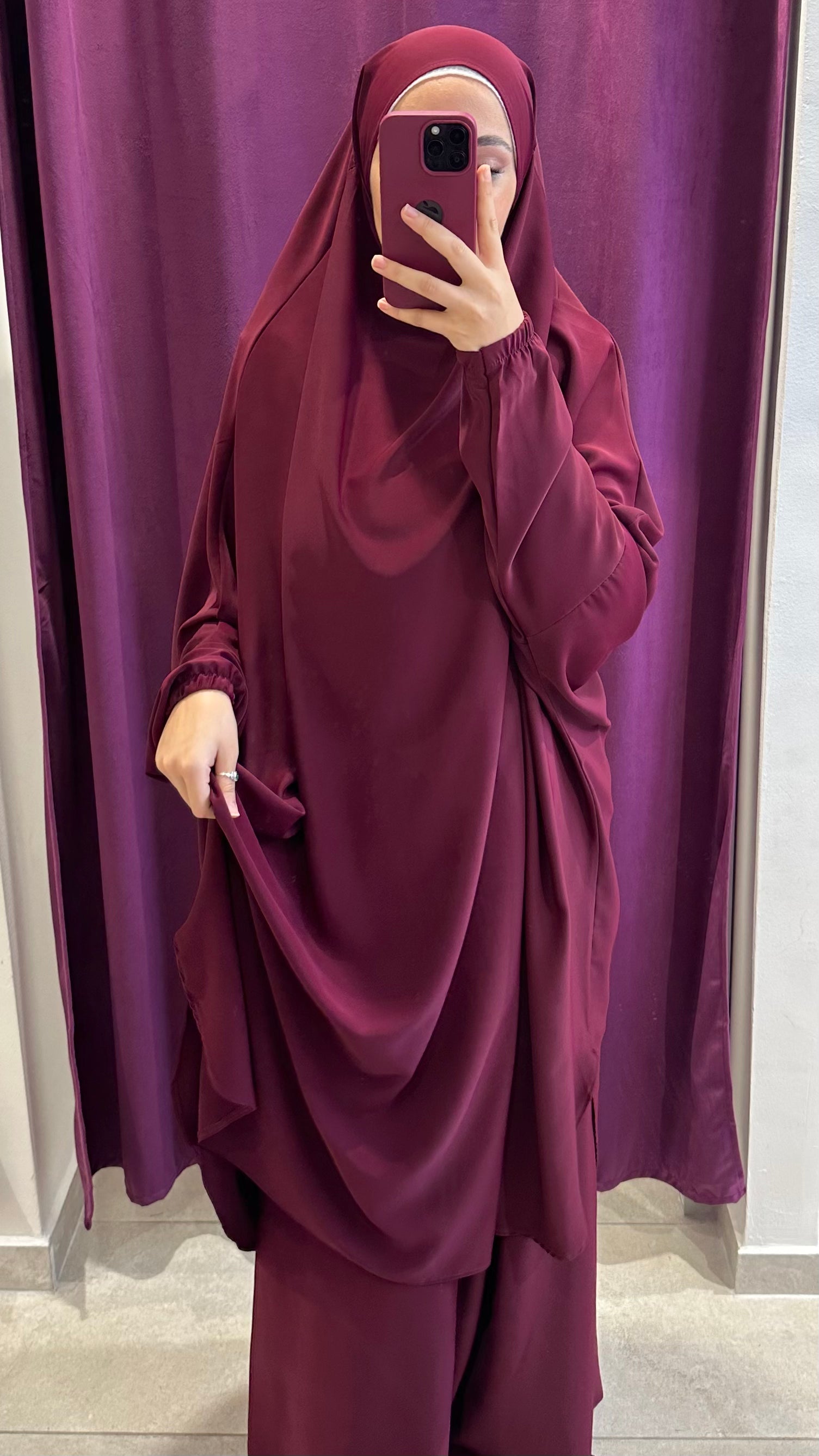 Premium Khimar con gonna - Hijab Paradise, abito da preghiarte, gonna, lungo, coprente, sorriso, donna islamica, musulmano, bordeaux