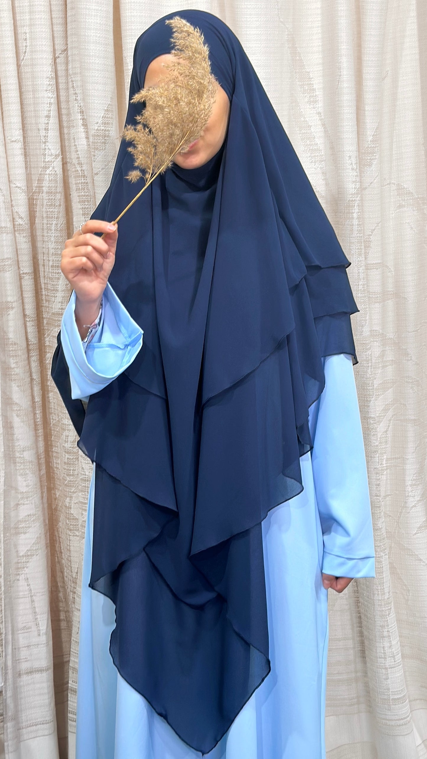 Three layers hijab blu notte
