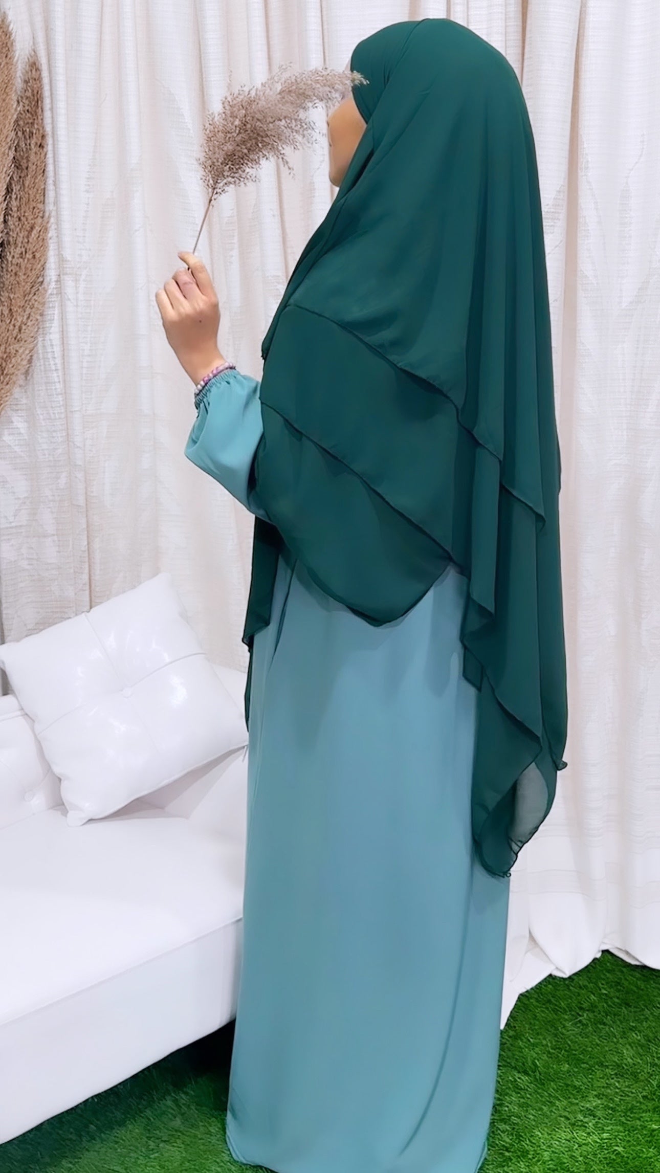 Three layers hijab verde siepe