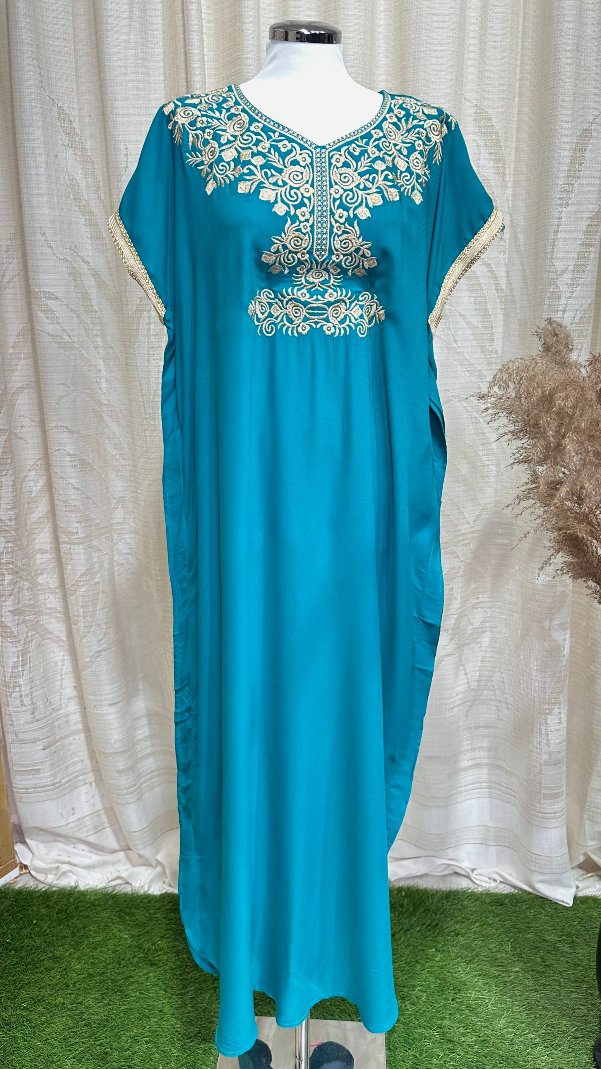 Gandora da donna, decorazione arabeggiante, maniche corte, Hijab Paradise, azzurro