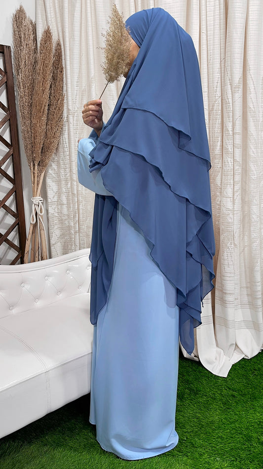 Three layers hijab blu