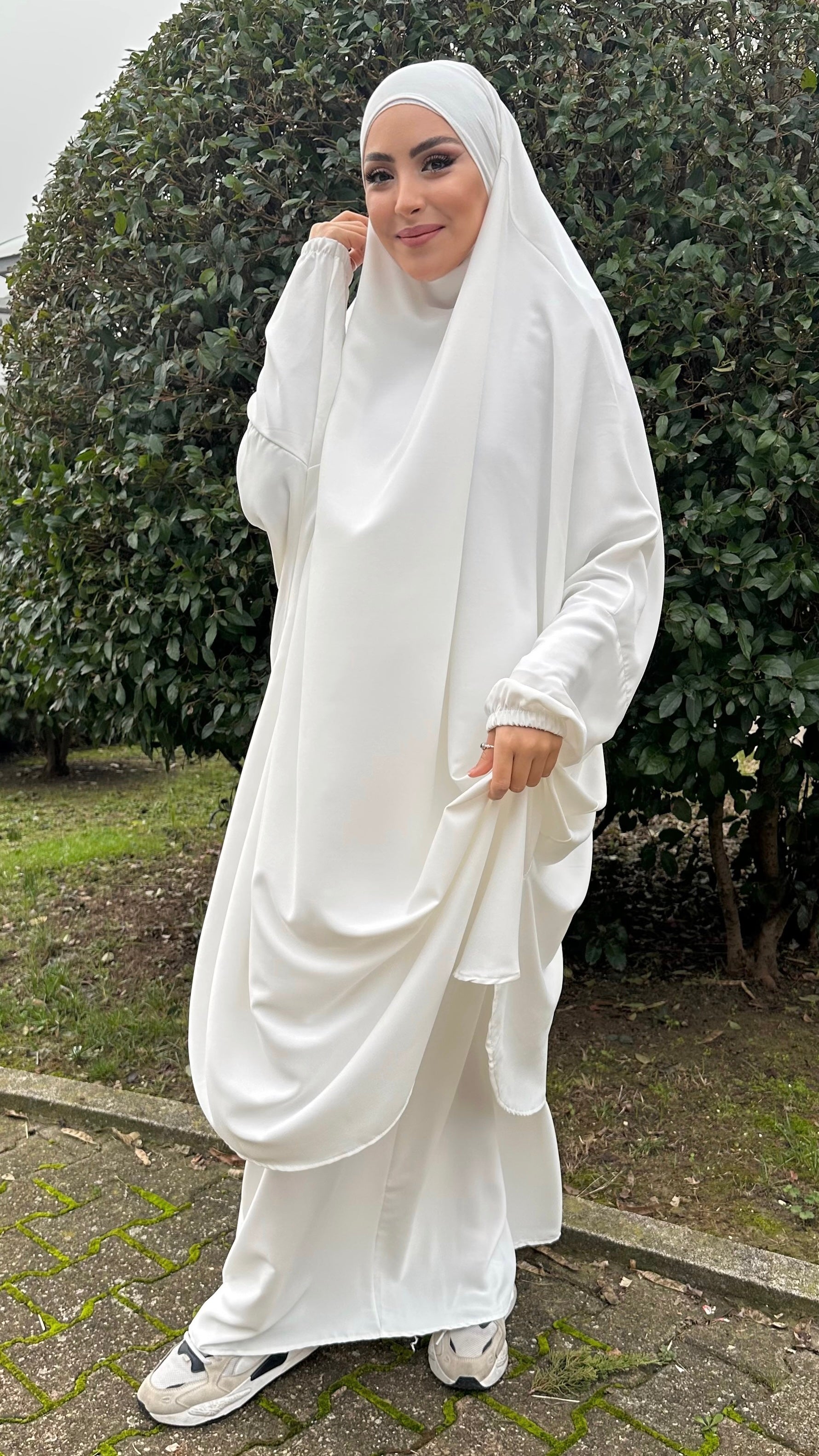 Premium Khimar con gonna - Hijab Paradise, abito da preghiarte, gonna, lungo, coprente, sorriso, donna islamica, musulmano, bianco