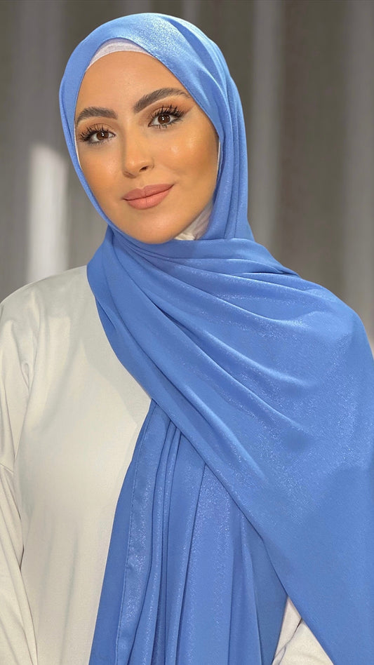 Hijab, chador, velo, turbante, foulard, copricapo, musulmano, islamico, sciarpa, Hijab Glowy Crepe Celeste 