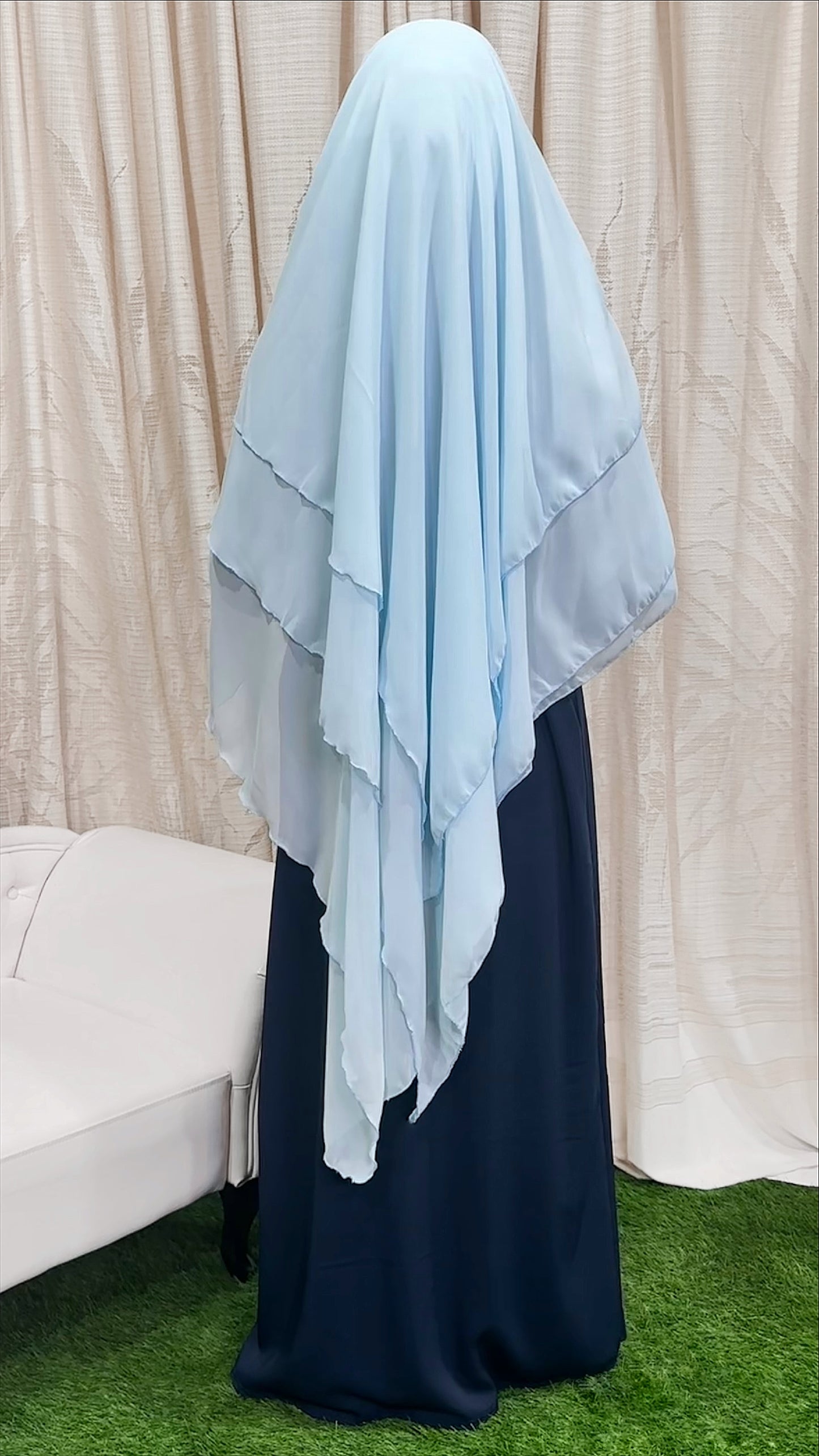 Three layers hijab azzurro
