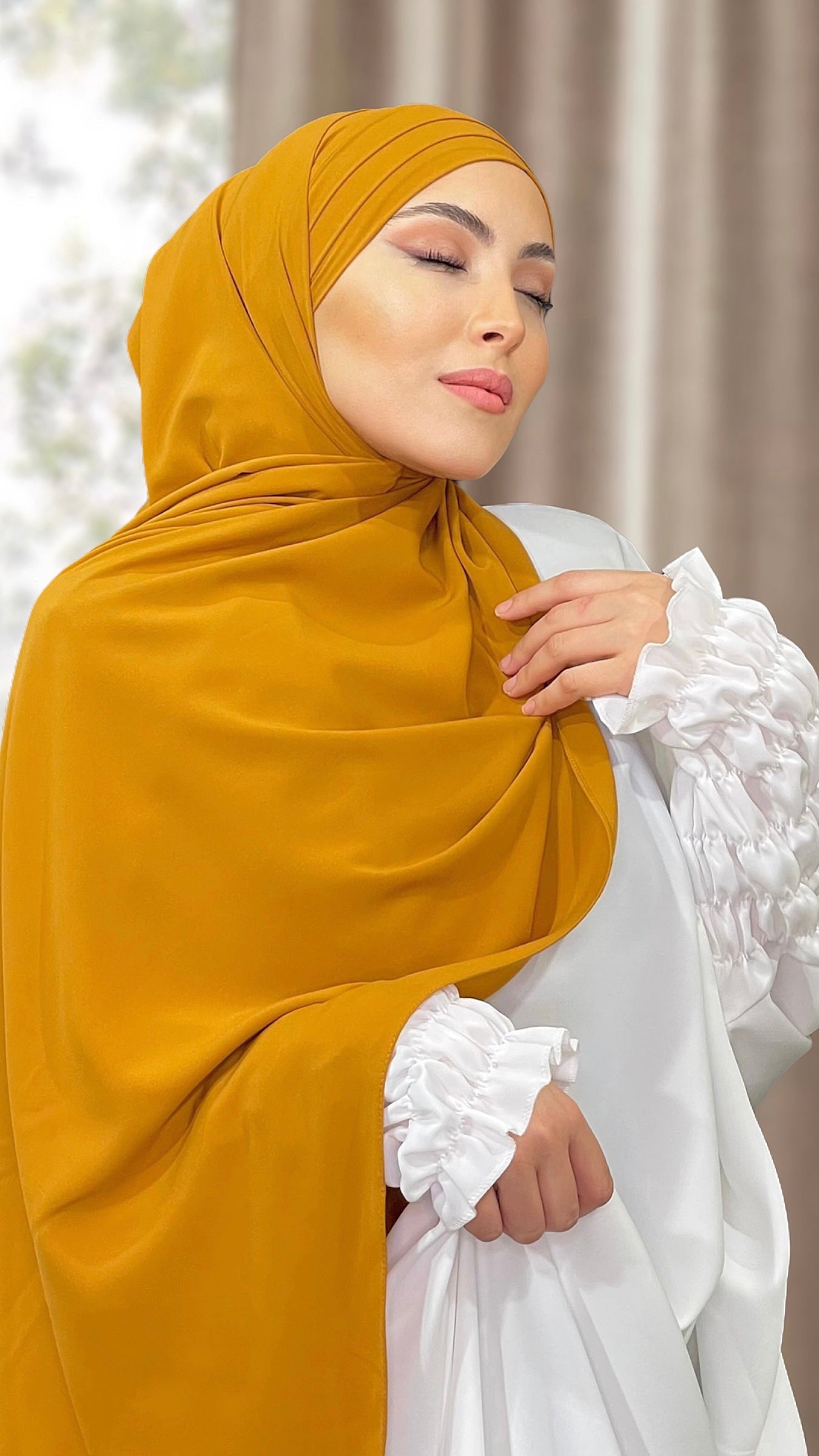 Hijab, chador, velo, turbante, foulard, copricapo, musulmano, islamico, sciarpa, pronto da mettere, Easy Hijab  Senape