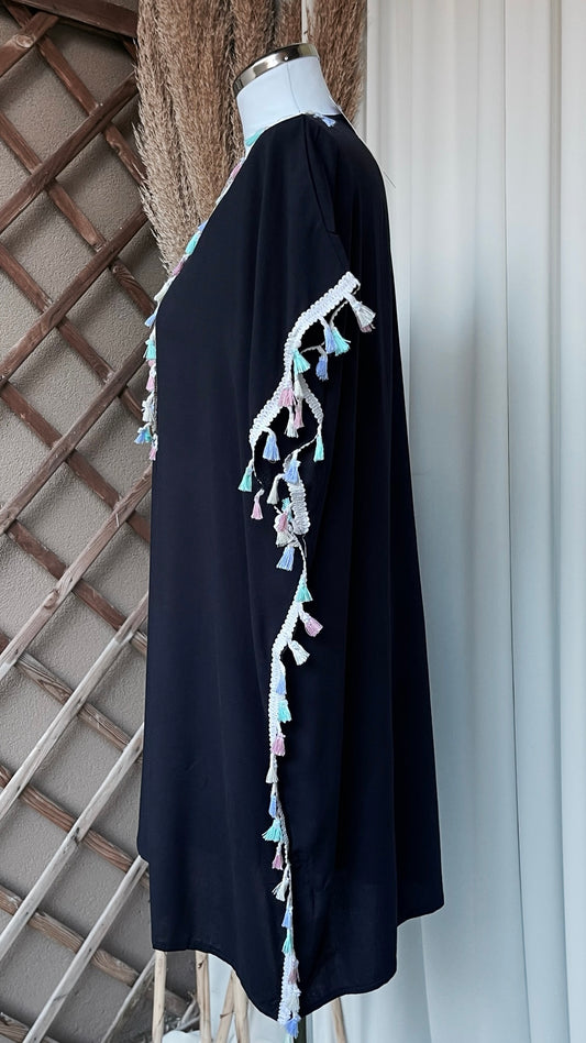 Gandora da donna, decorazione arabeggiante, maniche corte, Hijab Paradise, nero
