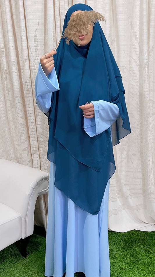 Three layers hijab ciano