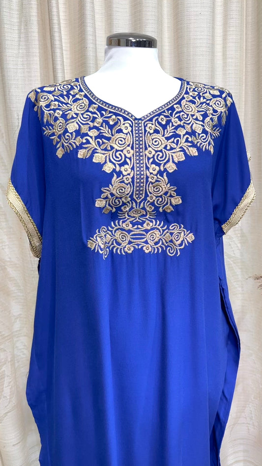 Gandora da donna, decorazione arabeggiante, maniche corte, Hijab Paradise, blu elettrico