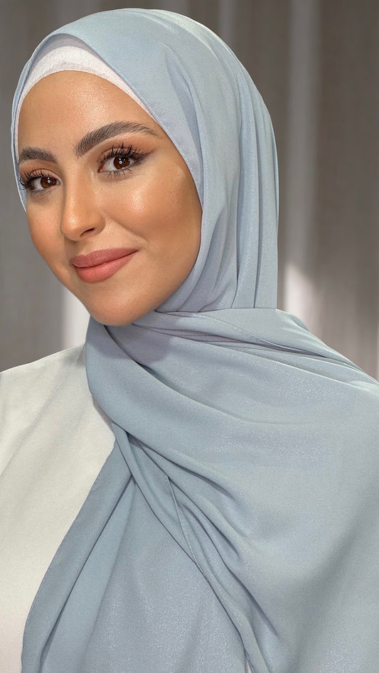 Hijab, chador, velo, turbante, foulard, copricapo, musulmano, islamico, sciarpa, Hijab Glowy Crepe Celeste Chiaro