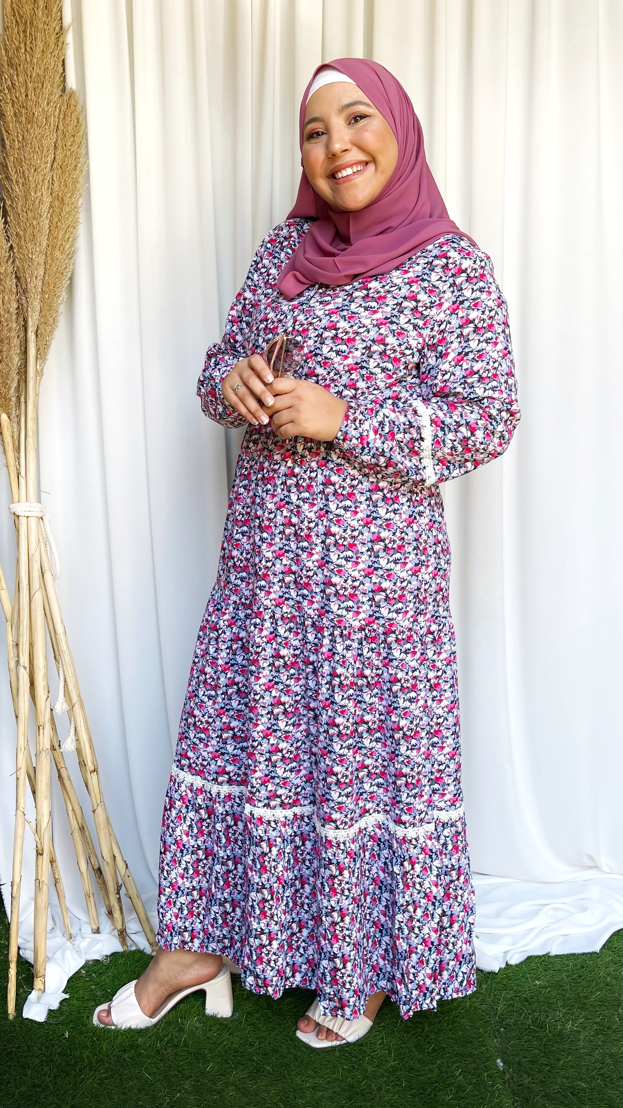 Vestito lungo, dress modest, Hijab Paradise, hijab, rosa, decorato con fiori