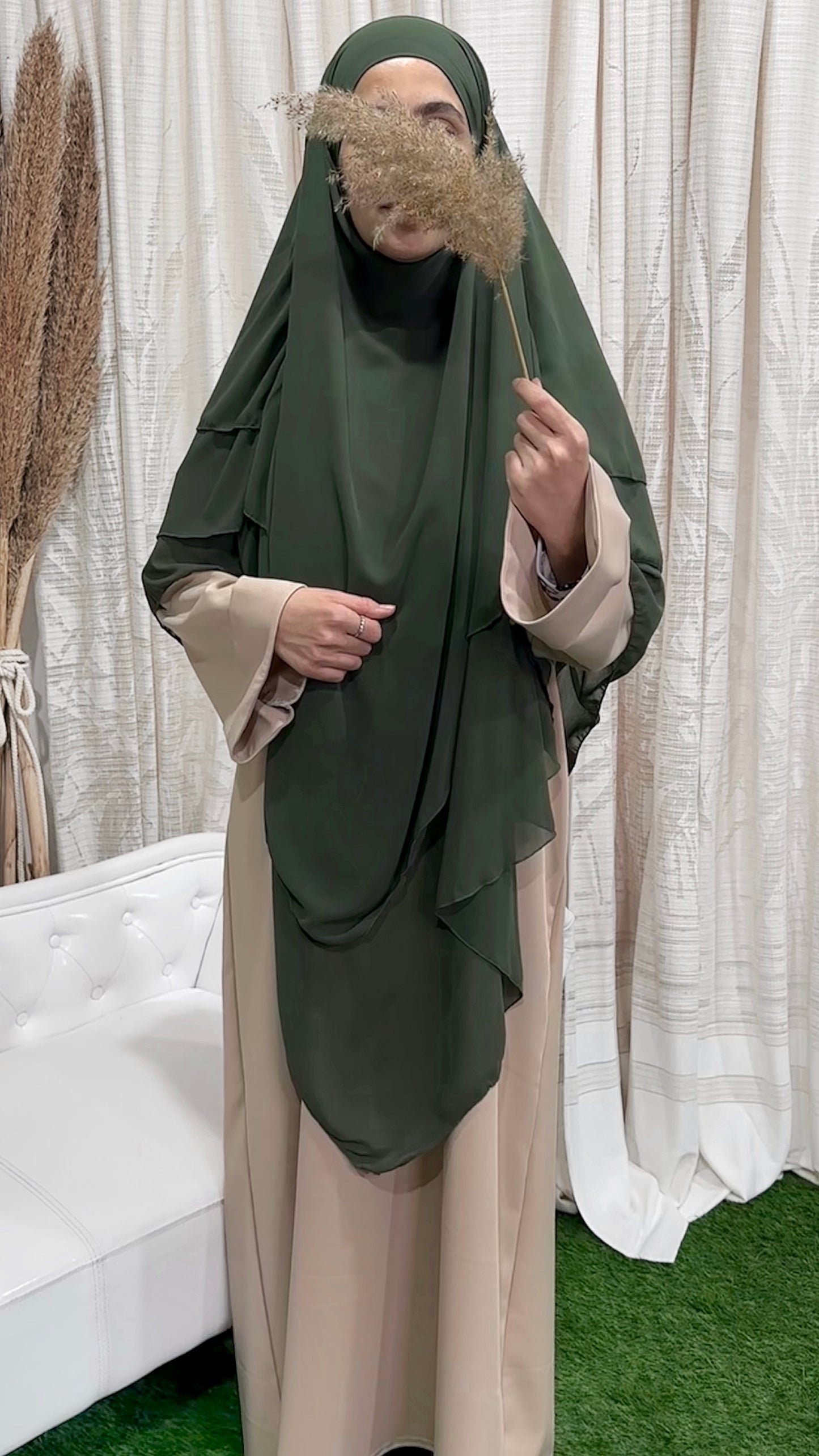 Three layers hijab verde militare