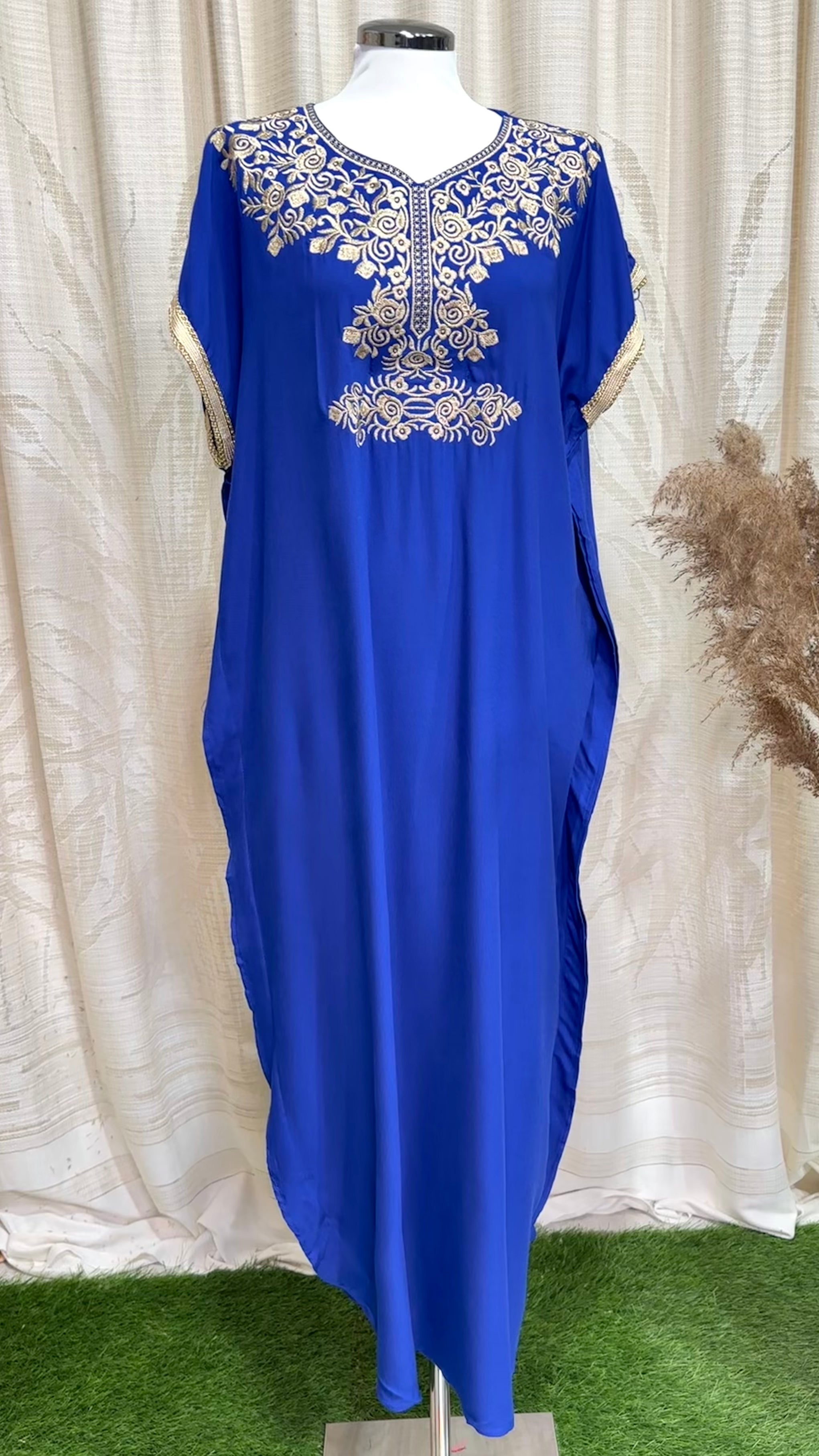Gandora da donna, decorazione arabeggiante, maniche corte, Hijab Paradise, blu elettrico