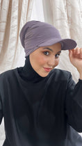 Load image into Gallery viewer, Hijab, chador, velo, turbante, foulard, copricapo, musulmano, islamico, sciarpa, pronto da mettere, casquette Hijab  , cappello, visiera, velo con visiera, hijab per ripararsi dal sole, lycra elasticizzata, viola

