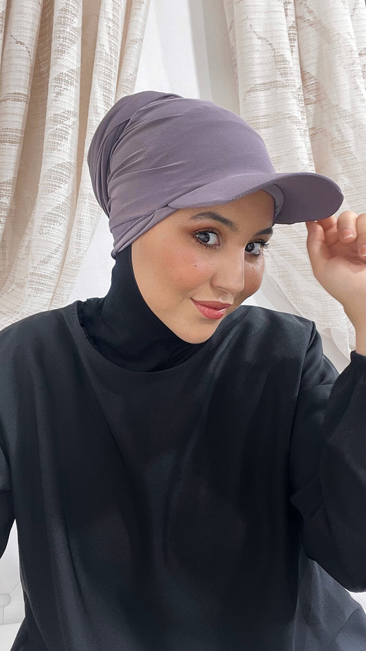 Hijab, chador, velo, turbante, foulard, copricapo, musulmano, islamico, sciarpa, pronto da mettere, casquette Hijab  , cappello, visiera, velo con visiera, hijab per ripararsi dal sole, lycra elasticizzata, viola