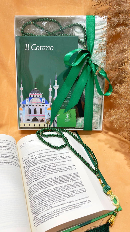 Cofanetto regalo, corano in italiano, tasbih, tappeto preghiera, Hijab Paradise