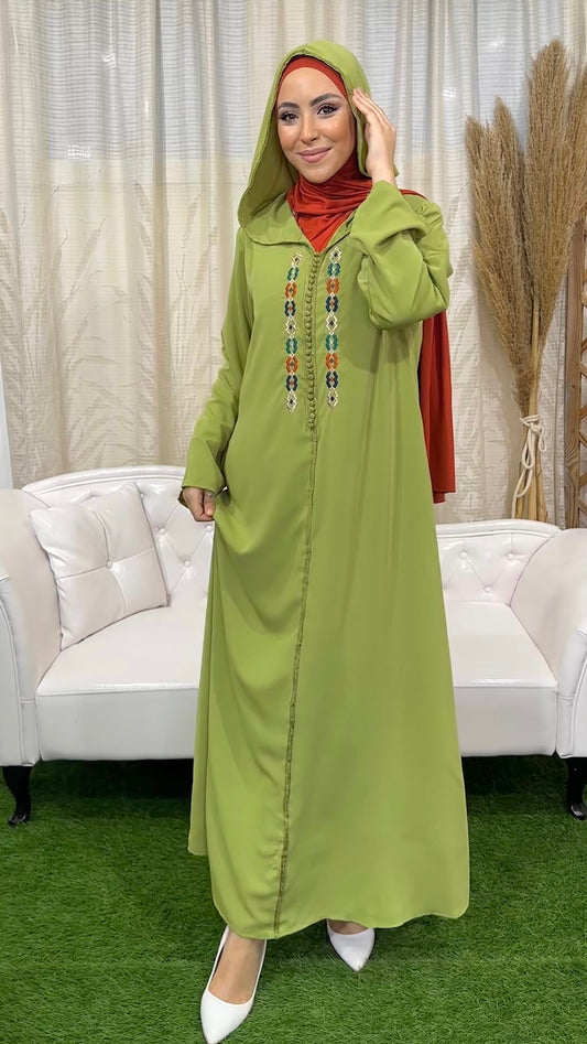 Jelleba, cappuccio, dettaglio ricamato, donna musulmama, abito arabo, Hijab Paradise