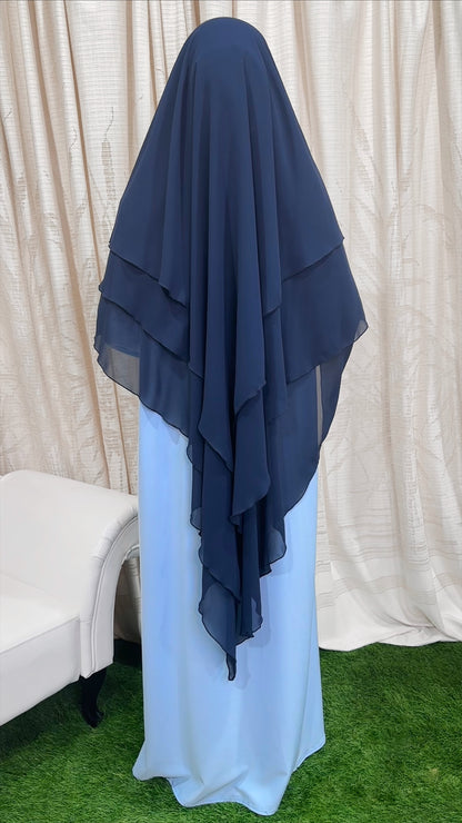 Three layers hijab blu notte