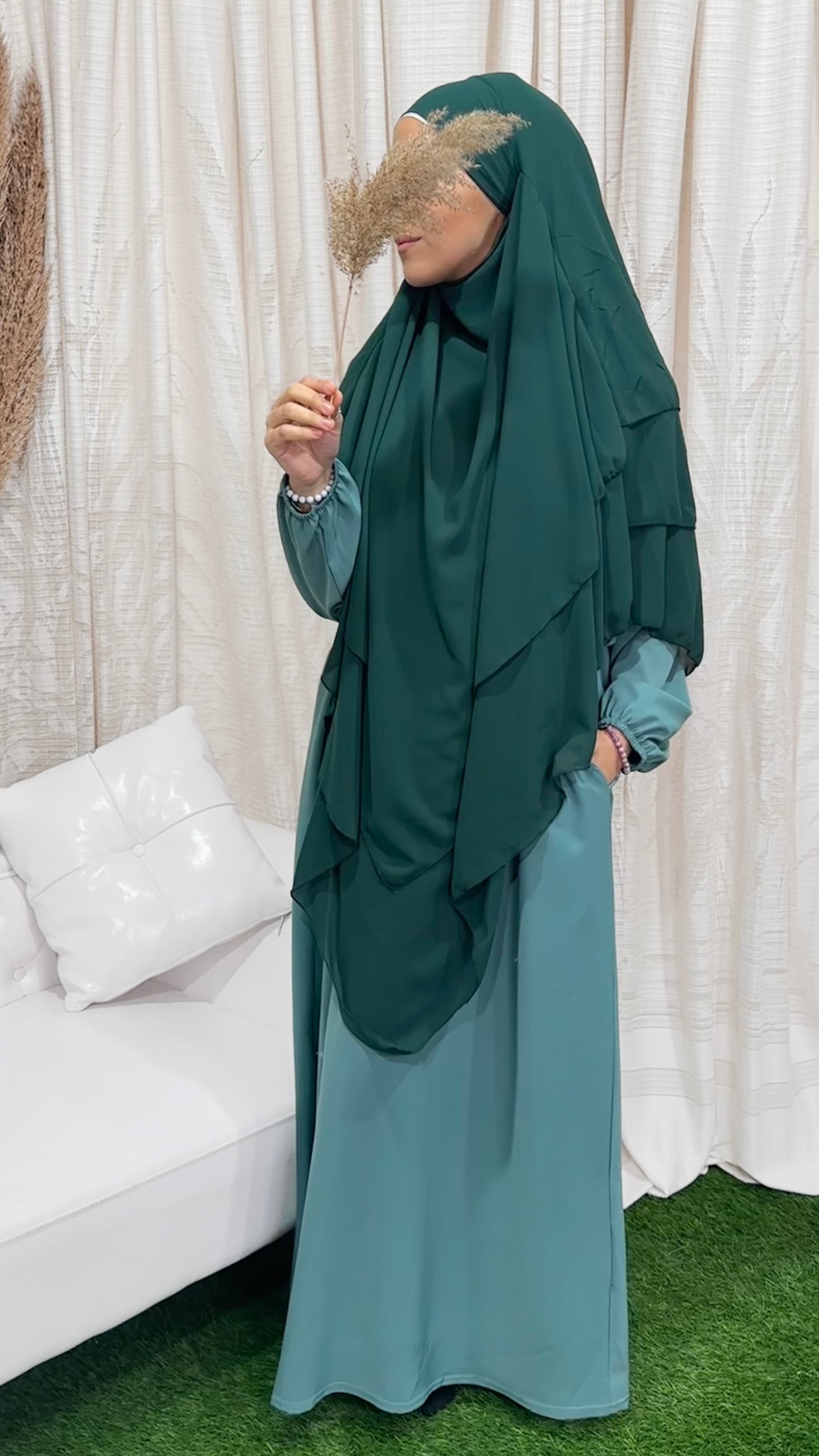 Three layers hijab verde siepe
