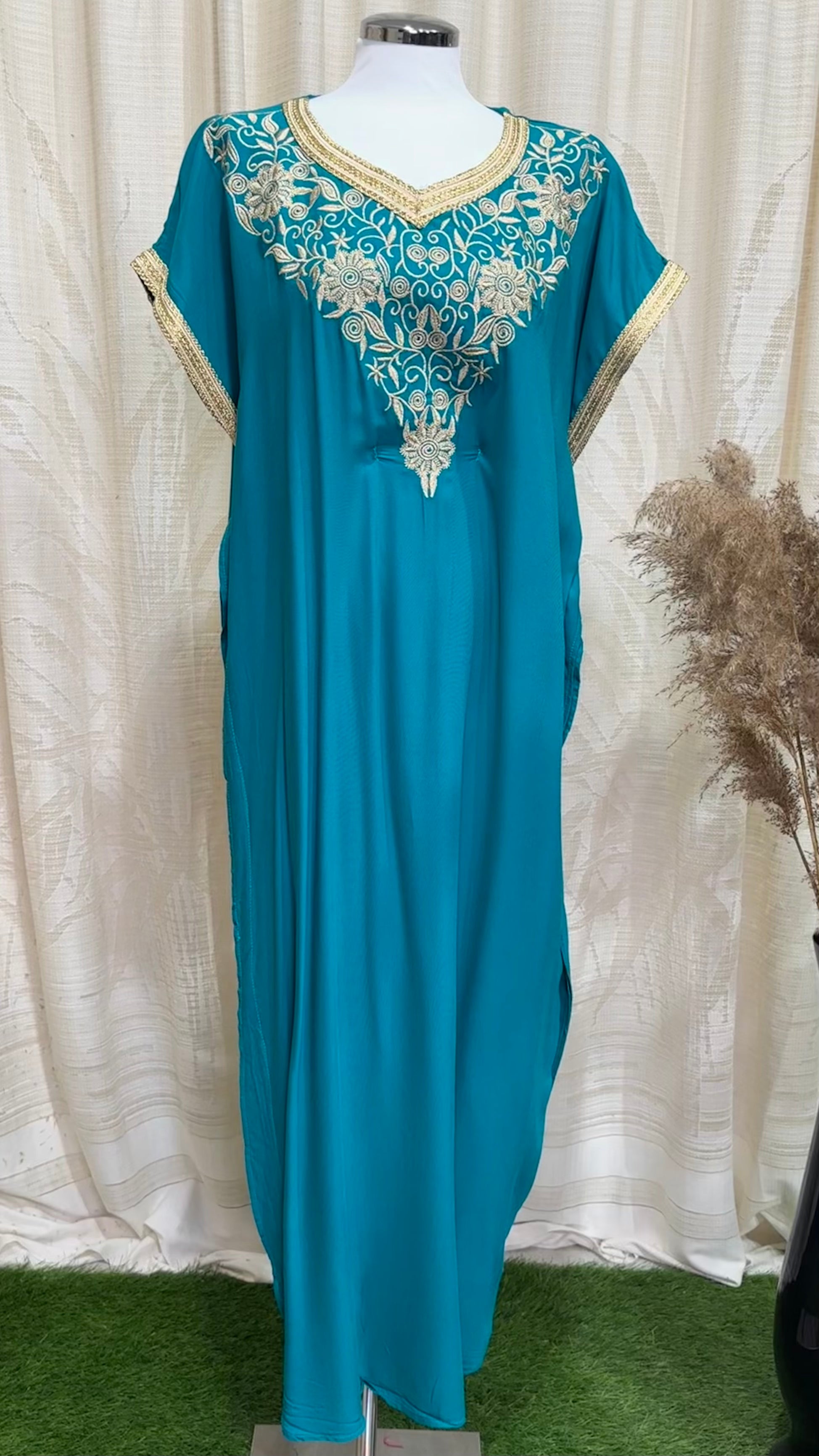 Gandora da donna, decorazione arabeggiante, maniche corte, Hijab Paradise, azzurro