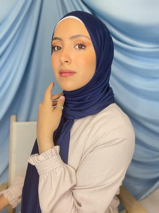 Hijab Jersey Blu Scuro-orlo flatlock