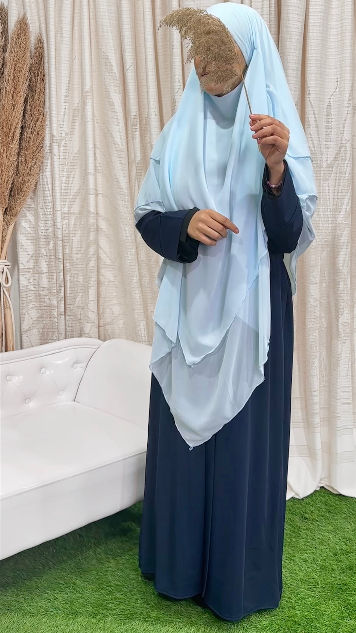 Three layers hijab azzurro