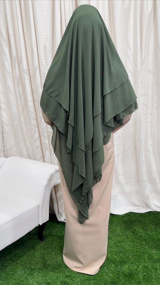 Three layers hijab verde militare